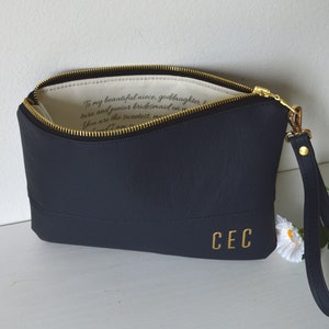 Cartera azul marino con foto y mensaje personalizado en el interior. Regalo para mejor amiga, dama de honor, mamá o hermana.