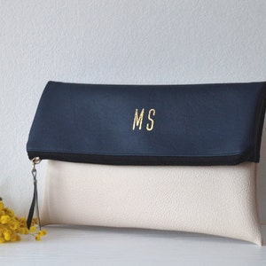 Two - tone personalized clutch / Navy and cream clutch purse / Evening purse / Bridal clutch bag / Bridesmaid gift