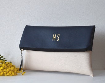 Two - tone personalized clutch / Navy and cream clutch purse / Evening purse / Bridal clutch bag / Bridesmaid gift