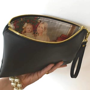 Fotofutter Tasche, schwarze Kupplungsarmband, Geschenk für Mutter, Hochzeitsgeschenk, Jahrestagsgeschenk