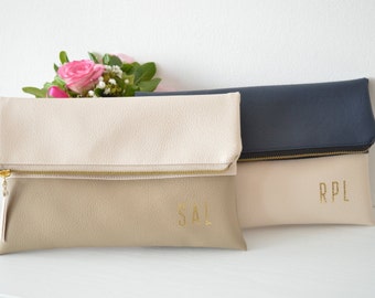 2 Personalized Bridesmaids Clutches / Monogramed Clutch Bags / Two-tone Clutch Purses