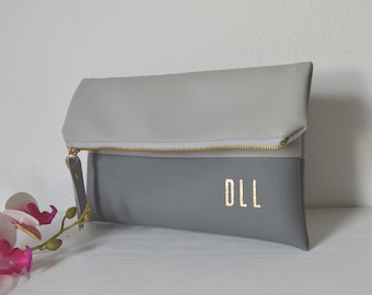 Light Grey / Grey Foldover Clutch with a Custom Message Lining, Wedding Clutch Purse, Bridal Purse