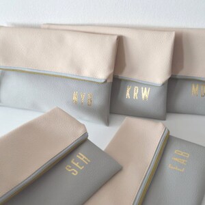 Set of 5 Personalized Clutches / Bridesmaids Gift / Gold Initials Imprinted Clutch Purses