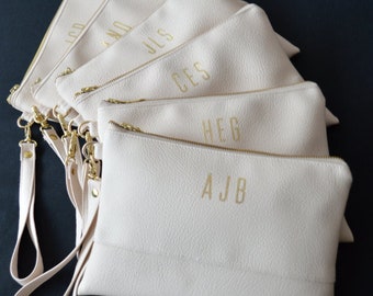 A Set of 6 Personalized Wristlets in Cream, Bridesmaid Gift, Wedding Accessory, Evening Clutch