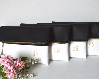 Black and White Foldover Clutch Purses, Bridesmaids Gift