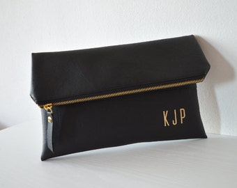 Black Clutch with Gold Initials / Personalized Clutch Bag / Wedding Clutch Purse / Evening Clutch Bag