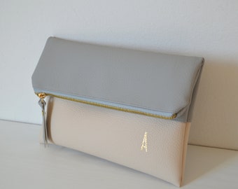 Pochette personnalisée gris clair et crème, pochette de mariage, sac à main de mariée