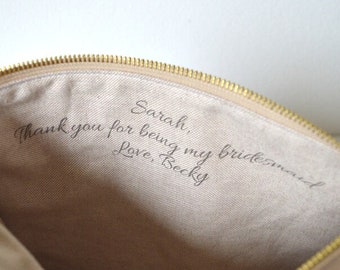 Bridesmaid Gift with a Custom Note, Personalized Foldover Clutch, Mother of the bride gift