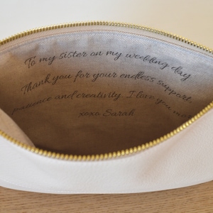 Cartera personalizada con mensaje personalizado, texto escrito a mano, regalo para dama de honor, regalo para damas de honor