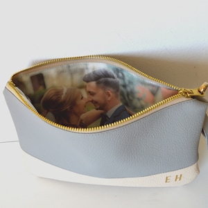 Photo lining purse, Personalized clutch with a photo and initials, Photo clutch purse, Bridal clutch bag