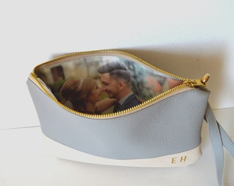 Photo lining purse, Personalized clutch with a photo and initials, Photo clutch purse, Bridal clutch bag