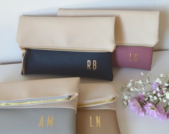 Set of 4 foldover clutches for wedding, Personalized bridesmaids gift