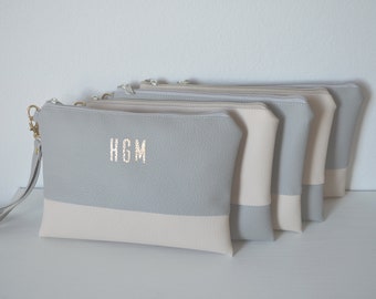 Light Grey / Cream Clutch Wristlets, Set of 5 Personalized Wristlets, Bridesmaid Gift, Wedding Accessory