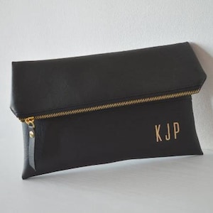 Black Clutch with Gold Initials / Personalized Clutch Bag / Wedding Clutch Purse / Evening Clutch Bag
