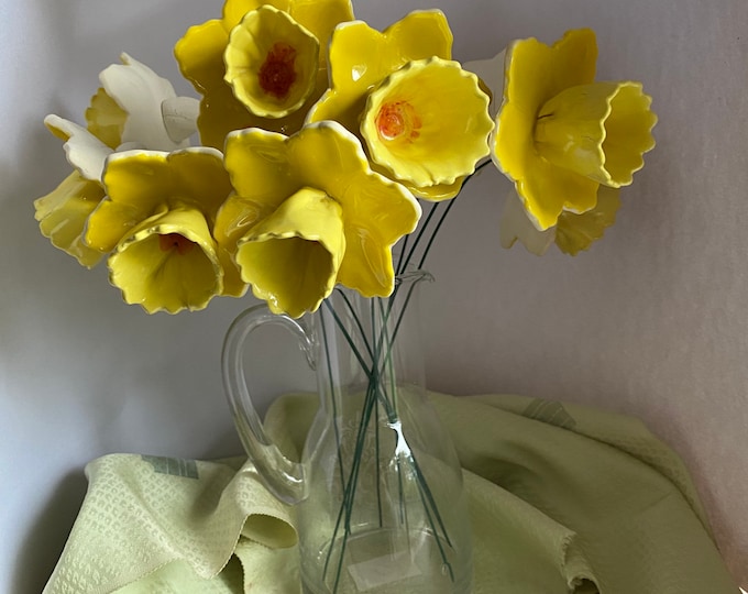 3 Yellow Ceramic Daffodil Flowers Etsy