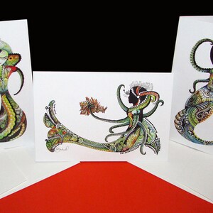 COLECCIÓN DE MERMAIDS, Acuarela, Fantasía, Tarjetas de Nota, Criaturas Octopi-esque, Amantes de la Playa