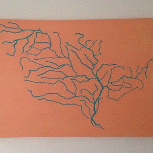 Mississippi Wasserscheide Landkarte Handgemachte Malerei (36"x24" oder 24"x16")