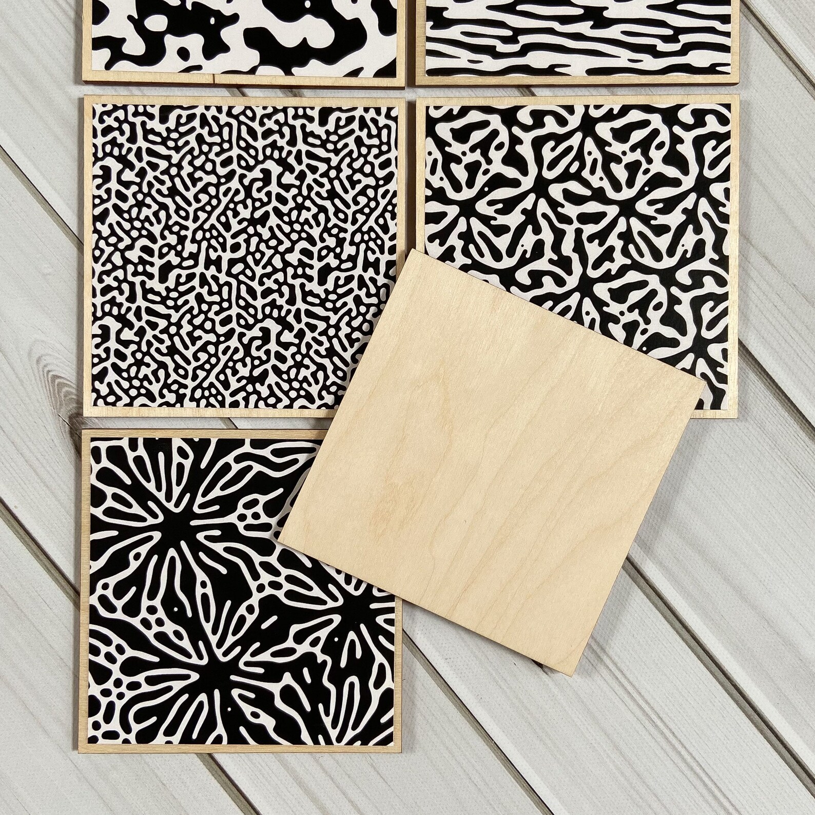 Set of 6 Coasters Black and White Coasters Black Coasters Etsy