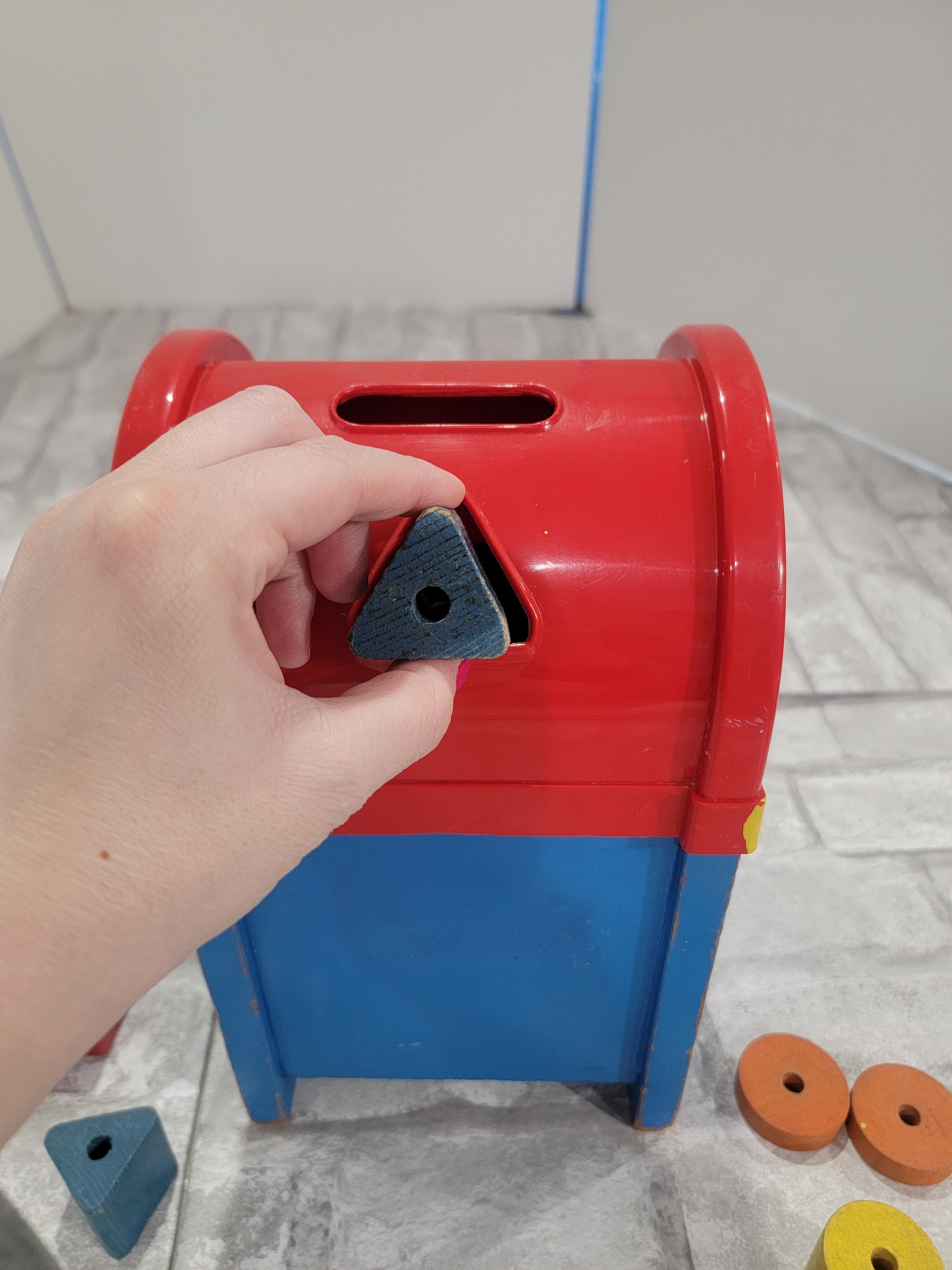 Vintage Playskool Postal Station Shape Toy Mail Box With 9 Wooden