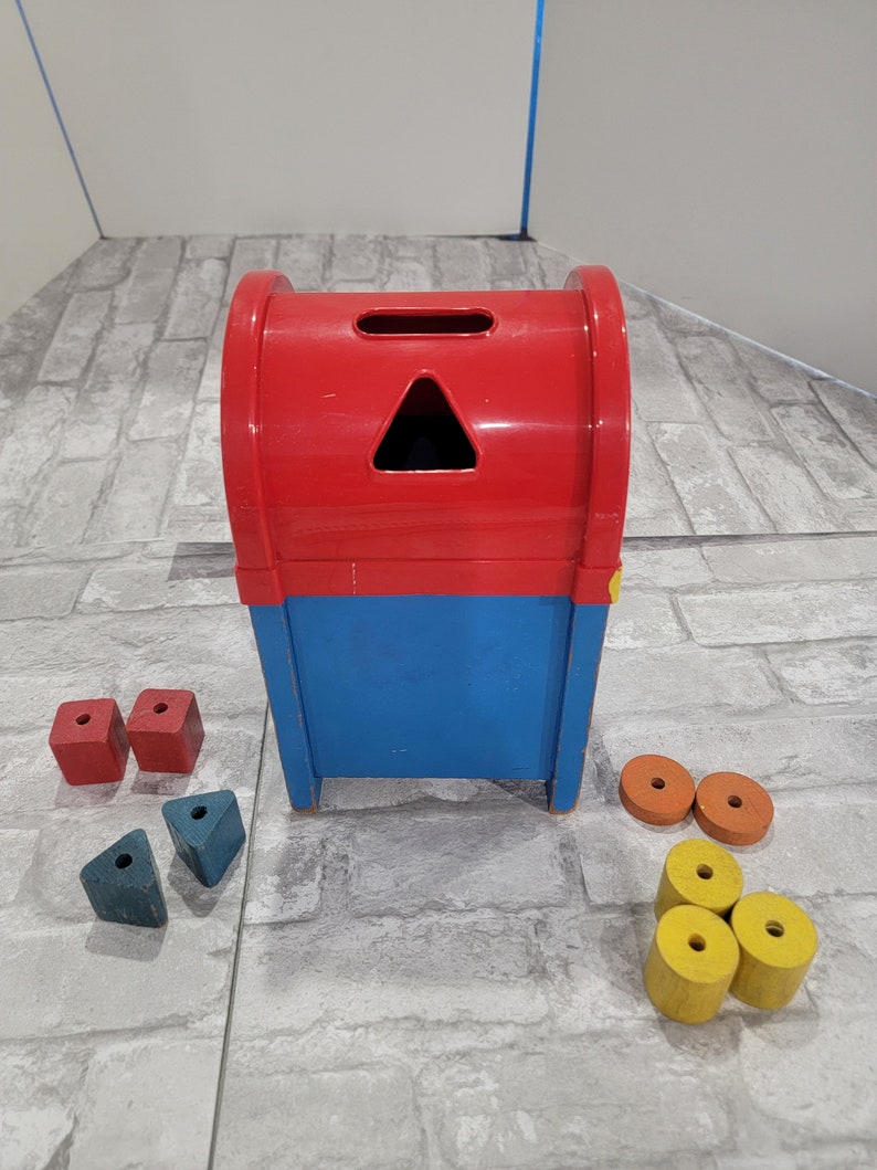 Vintage Playskool Postal Station Shape Toy Mail Box With 9 Wooden