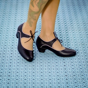 Vintage Inspired, Genuine Leather, Retro Women Shoes, Black Shoes, Swing Shoes, 50s, 60s, 70s, Dance Shoes, Swing Shoes