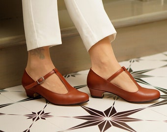 Vintage Inspired Shoes, Genuine Leather Shoes, Retro Women Shoes, Brown Women Shoes, Swing Shoes, Lindy Hop Shoes, Swing Dancing Shoes