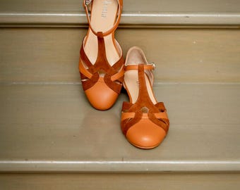 Vintage Inspired, Genuine Leather, Retro Women Shoes, Brown Shoes, Mod 60s Shoes, Swing Dancing Shoes