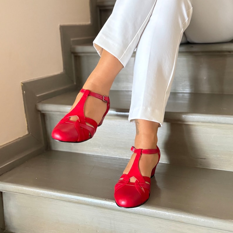 Vintage Inspired Red Dancing Shoes For Women