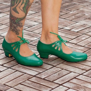 Vintage Inspired Green Shoes, Genuine Leather Shoes, Women Shoes, Womens Green Shoes, Wedding Shoes, 50s, 60s Shoes, Swing Dancing Shoes, image 7