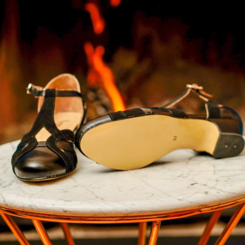 Vintage inspiriert, echtes Leder, Retro-Damenschuhe, schwarze Schuhe, Mod 60er-Jahre-Schuhe, Swing-Tanzschuhe Bild 3