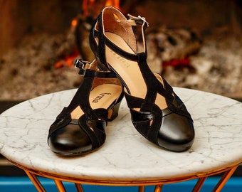 Vintage Inspired, Genuine Leather, Retro Women Shoes, Black Shoes, Mod 60s Shoes, Swing Dancing Shoes