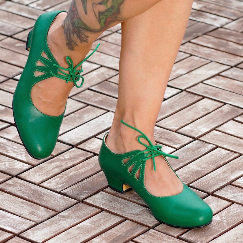 Vintage Inspired Green Shoes, Genuine Leather Shoes, Women Shoes, Womens Green Shoes, Wedding Shoes, 50s, 60s Shoes, Swing Dancing Shoes, image 6