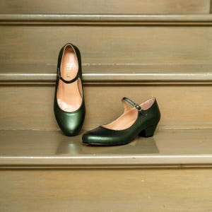 Vintage Inspired Shoes, Genuine Leather, Retro Women Shoes, Green Shoes, Mod 60s Shoes, Swing Dancing Shoes