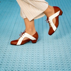 Vintage Inspired, Genuine Leather Shoes, Retro Women Shoes, Brown Women Shoes, Swing Shoes, 50s, 60s, 70s Shoes, Swing Dancing Shoes