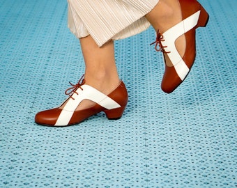 Vintage Inspired, Genuine Leather Shoes, Retro Women Shoes, Brown Women Shoes, Swing Shoes, 50s, 60s, 70s Shoes, Swing Dancing Shoes