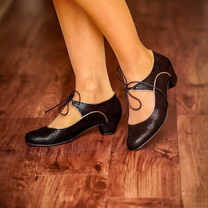 Vintage Inspired, Genuine Leather, Retro Women Shoes, Black Shoes, Swing Shoes, 50s, 60s, 70s, Dance Shoes, Swing Shoes