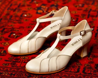 Vintage Inspired, Genuine Leather, Handmade Wedding Shoes, Retro Women Shoes, White Shoes, Swing Dancing Shoes, Dance Shoes, 70s Shoes