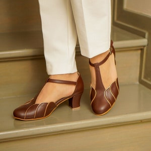 Inspirowane stylem vintage, oryginalne skórzane buty, ręcznie robione buty damskie, brązowe buty vintage, buty do tańca swingowego, buty swingowe, buty z lat 50., buty z lat 70.