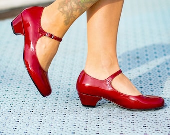Vintage Inspired, Genuine Leather, Retro Women Shoes, Cherry Shoes, Mod 60s Shoes, Swing Dancing Shoes