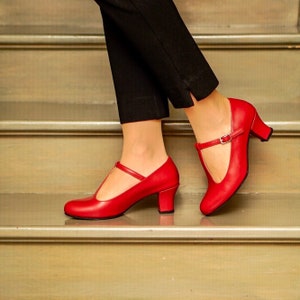Vintage Inspired, Genuine Leather, Handmade Retro Women Shoes, Red Shoes, Swing Dancing Shoes, Swing Shoes, 50s Shoes, 70s Red Shoes
