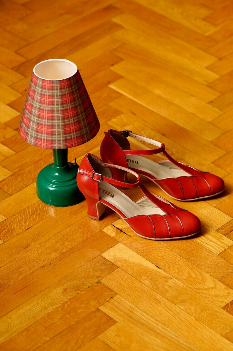 Vintage inspirierte, Echtleder, Handgemachte Retro Frauen Schuhe, Rote Schuhe, Swing Tanzschuhe, Swing Schuhe, 50er Jahre Schuhe, 70er Jahre Rote Schuhe Bild 4