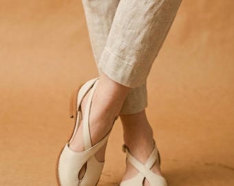 Women’s Beige Shoes, Vintage Inspired Flat Shoes, Beige Mary Jane, Genuine Leather Flat Shoes, Oxford Shoes, Beige Daily Shoes