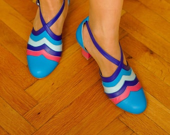 Vintage Style Women's Shoes, Genuine Leather Swing Shoes, 50s, 60s, 70s Women's Multicolor Shoes, Swing Dancing Shoes, Vintage Mary Jane