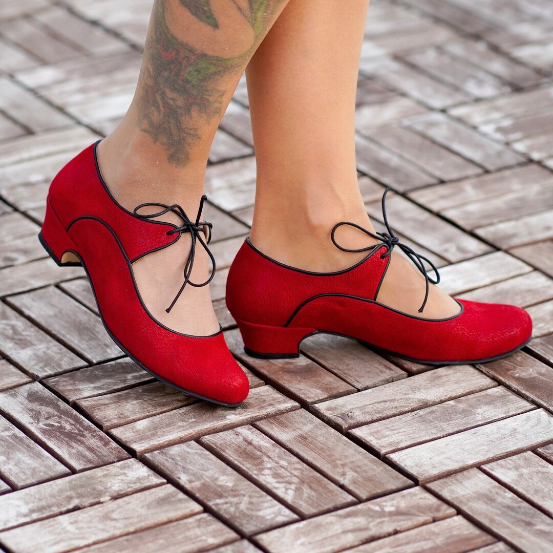 Vintage Inspired, Genuine Leather, Retro Women Shoes, Red Shoes, Mary ...