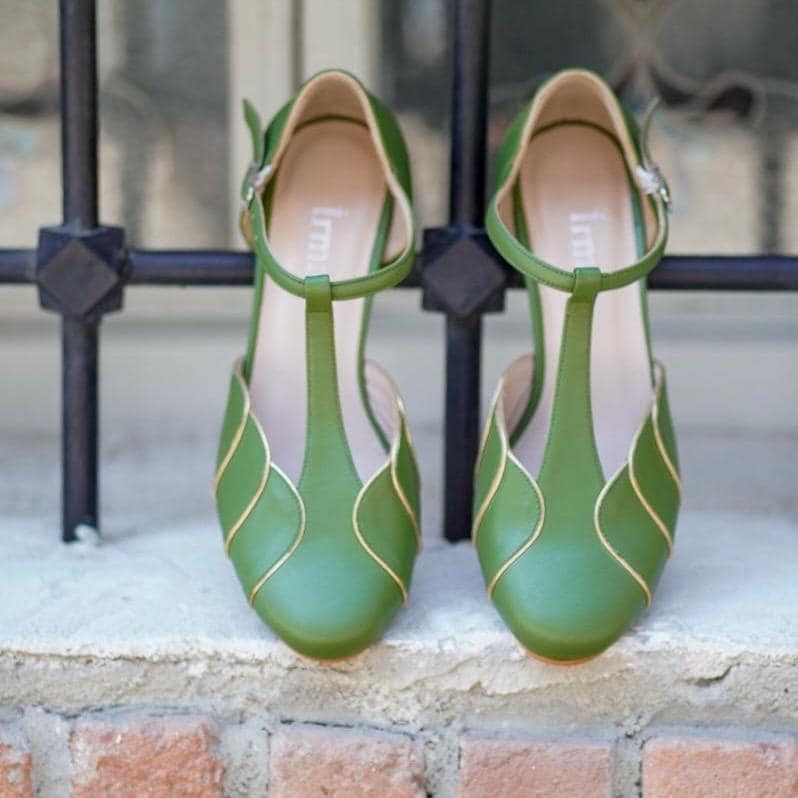 Vintage Inspired Green Shoes, Genuine Leather Shoes, Handmade Women’s Shoes, Green Shoes, Swing Dancing Shoes, 50s Shoes, 70s Shoes