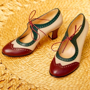 Vintage Inspired, Genuine Leather, Retro Women Shoes, Swing Shoes, 50s, 60s, 70s Multicolor Shoes, Swing Dancing Shoes