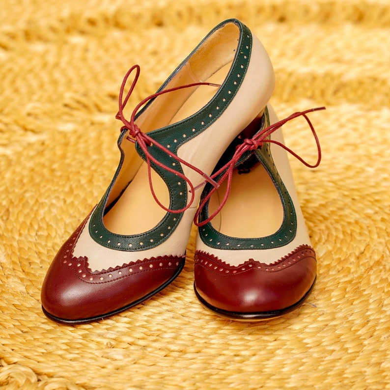 Vintage Inspired, Genuine Leather, Retro Women Shoes, Swing Shoes, 50s, 60s, 70s Multicolor Shoes, Swing Dancing Shoes image 2