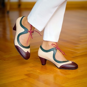 Vintage Inspired, Genuine Leather, Retro Women Shoes, Swing Shoes, 50s, 60s, 70s Multicolor Shoes, Swing Dancing Shoes