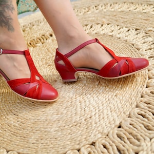 Vintage Inspired, Genuine Leather, Retro Women Shoes, Red Shoes, Mod 60s Shoes, Swing Dancing Shoes image 5