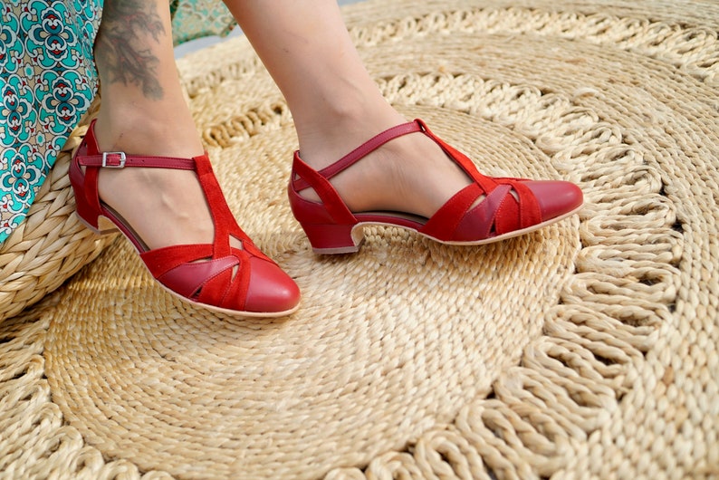 Vintage Inspired, Genuine Leather, Retro Women Shoes, Red Shoes, Mod 60s Shoes, Swing Dancing Shoes image 5